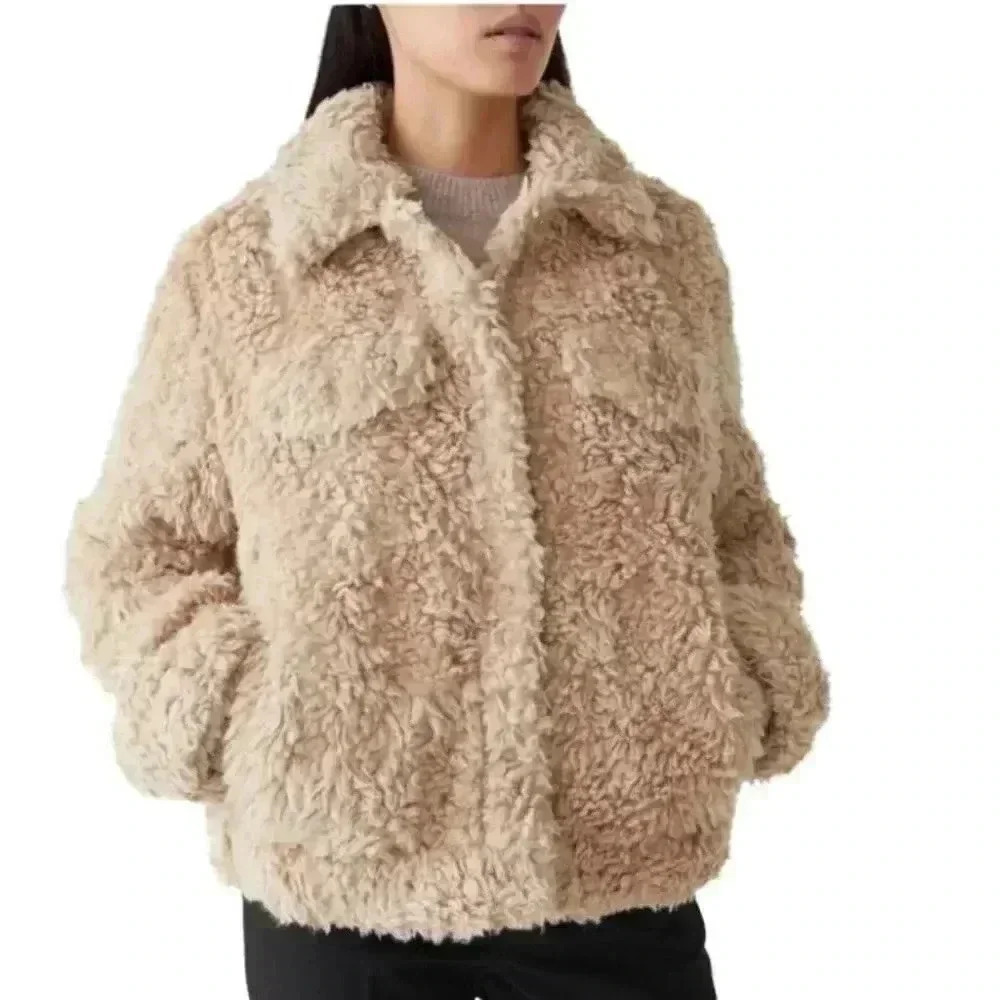 NWT & Other Stories Faux Fur Cozy Teddy Jacket Latte Brown Size 8 - Picture 3 of 11